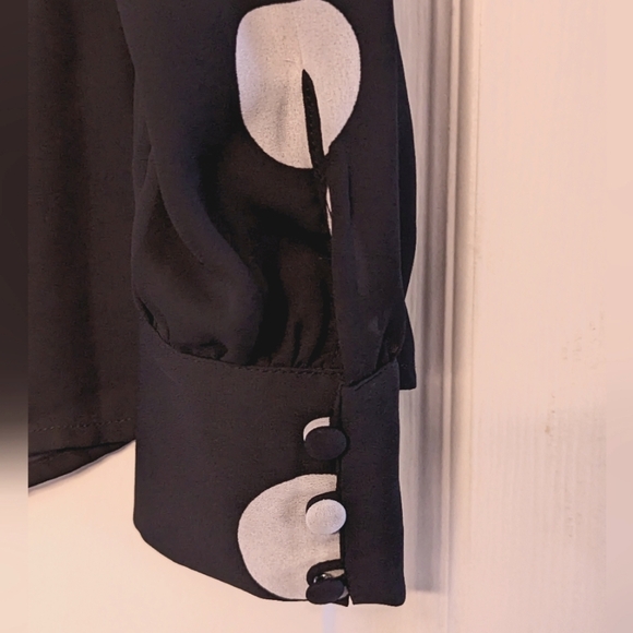 Black Polka Dot Marvel the Masses Tie-Neck Blouse - ModCloth - Picture 4 of 6